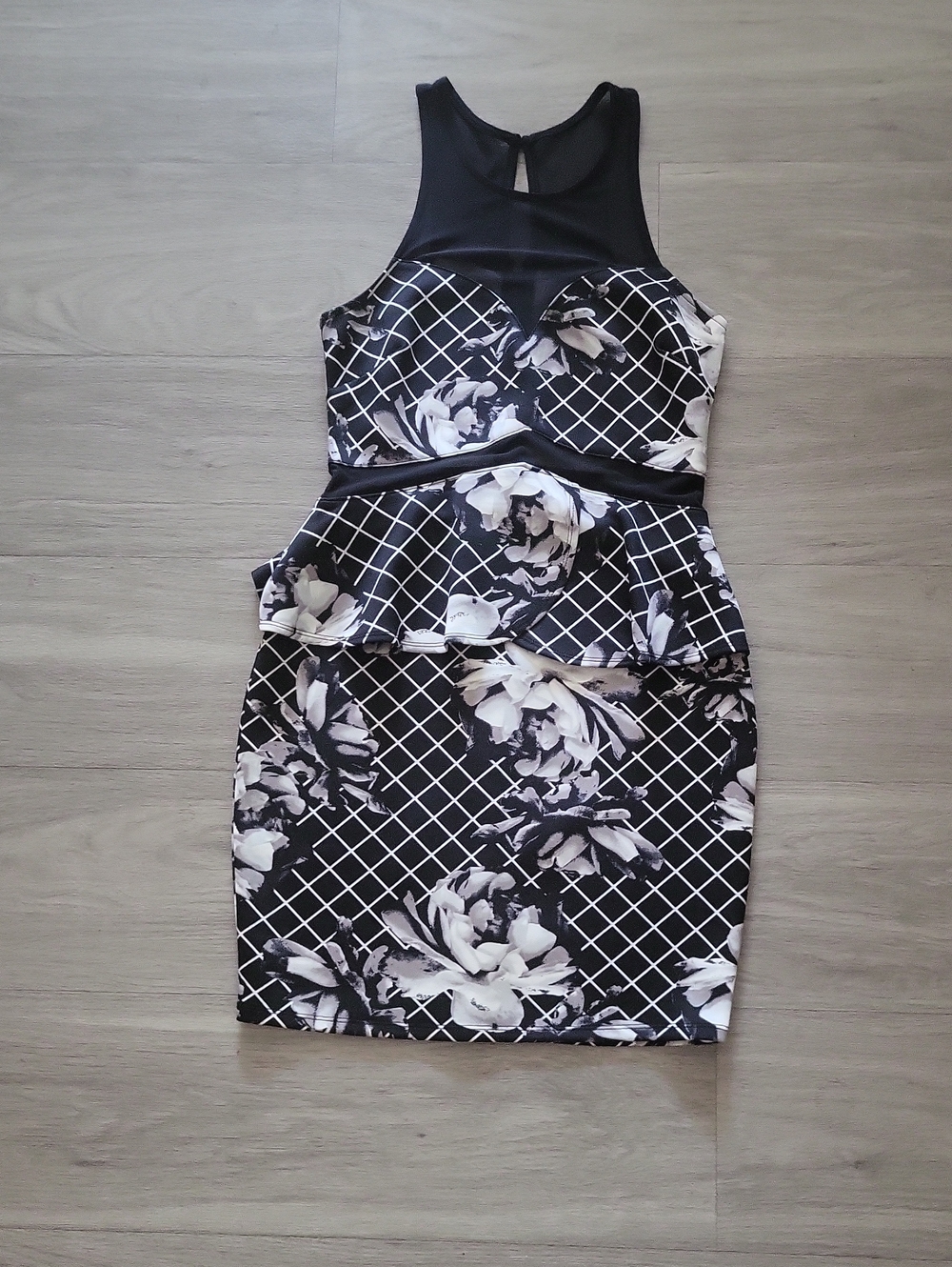 Material Girl Black & White Floral Peplum Mini Dress